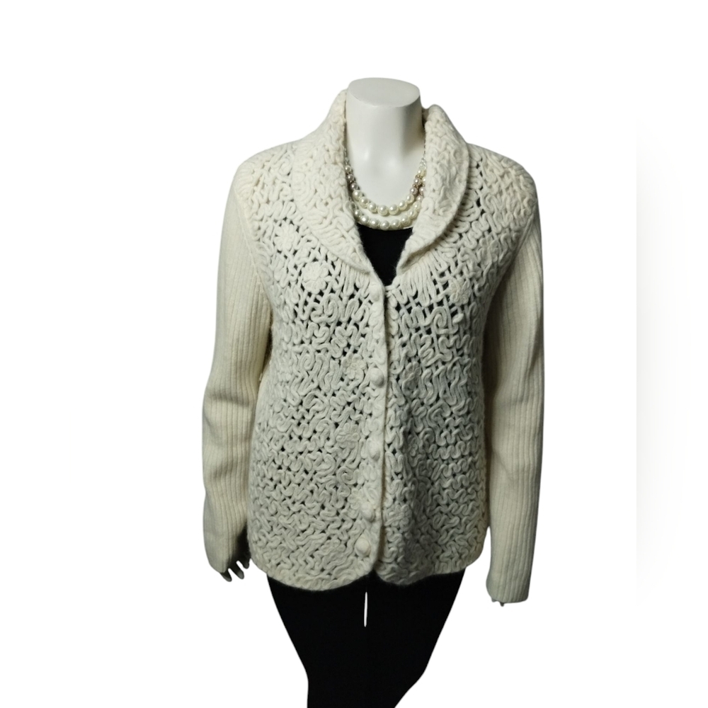 Coldwater Creek Women's XL Wool Angora Rabbit Fur Grannycore Old‎ Money Sweater